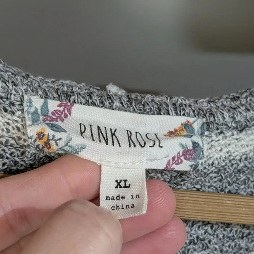 Pink Rose | Gray Stripe Hooded Long Knit Cardigan | Women's Size XL